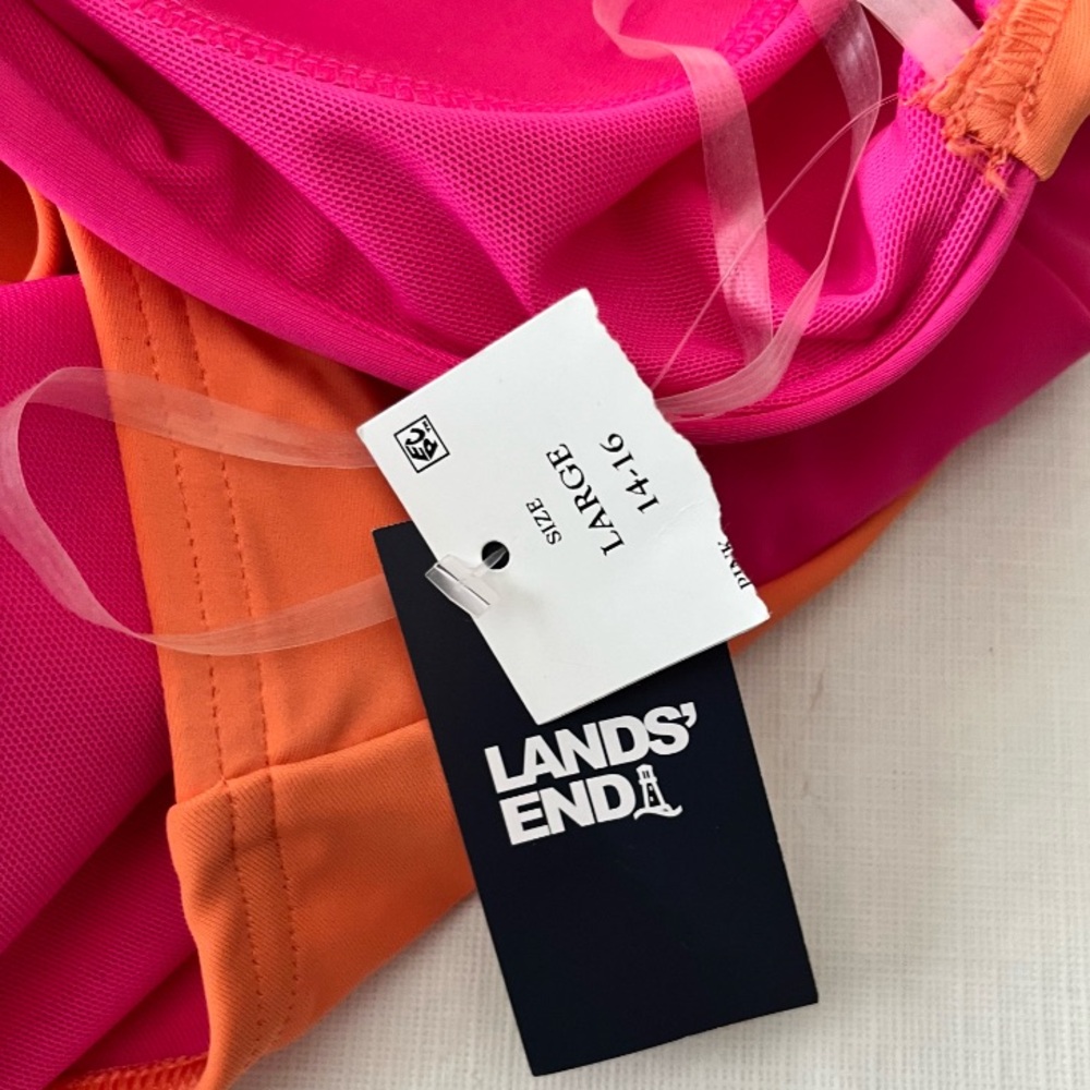 Lands End Orange & Magenta Pink One Shoulder Swimsuit - Picture 3 of 7